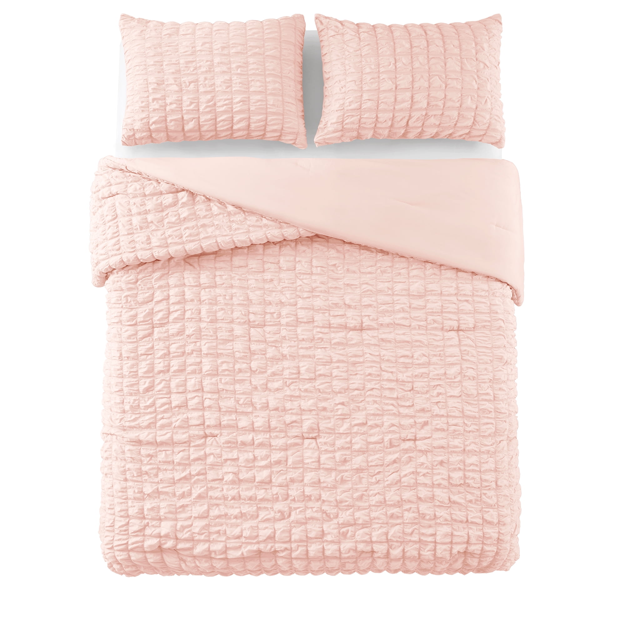 Mainstays 3-Piece Seersucker Comforter Set, Pink Blush, King, All Ages, Females