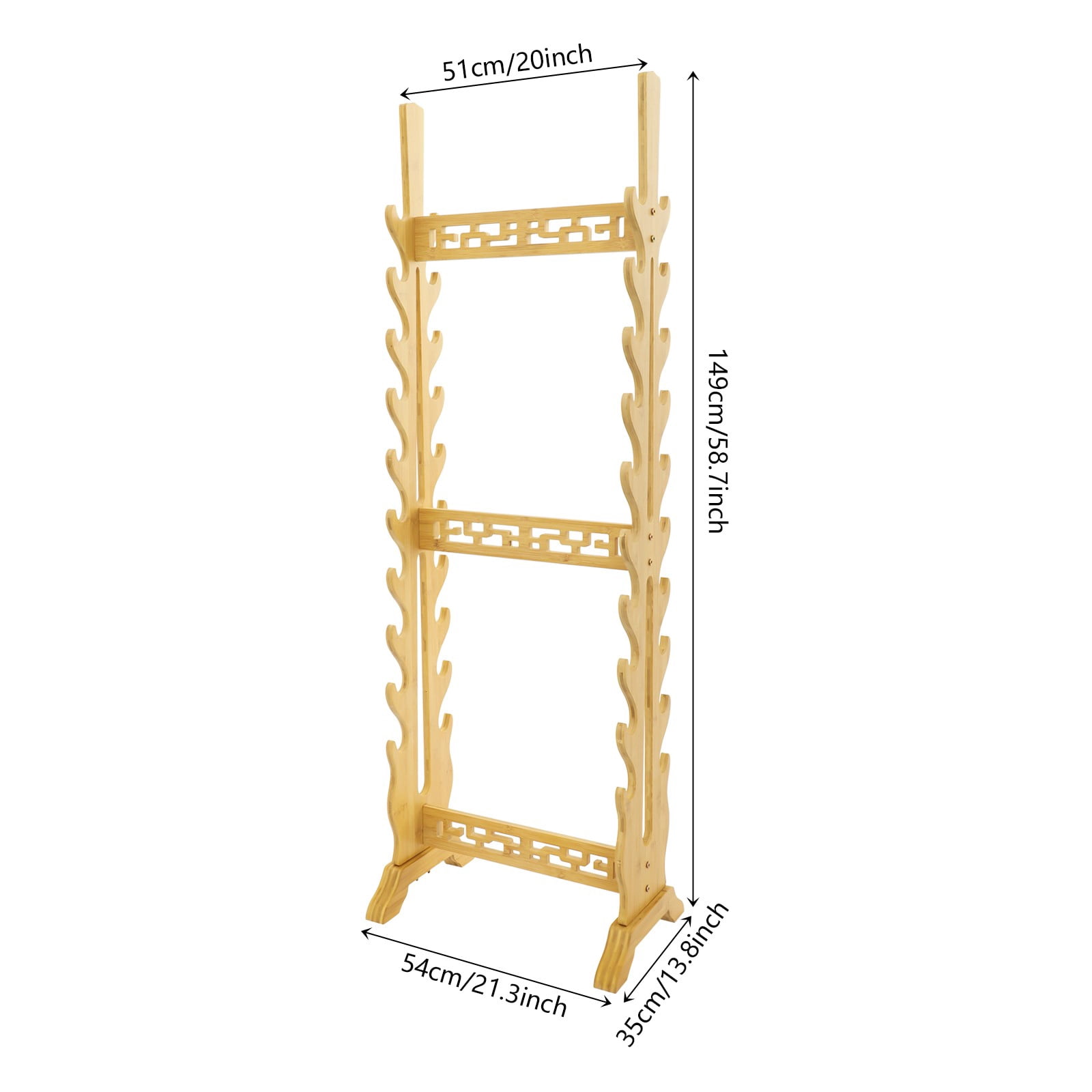 Double Sided Sword Stand, 10 Tiers Floor Standing Katana Display Rack, Natural Bamboo Wood Sword Holder for Samurai Swords, Weapon Storage, Home Decor