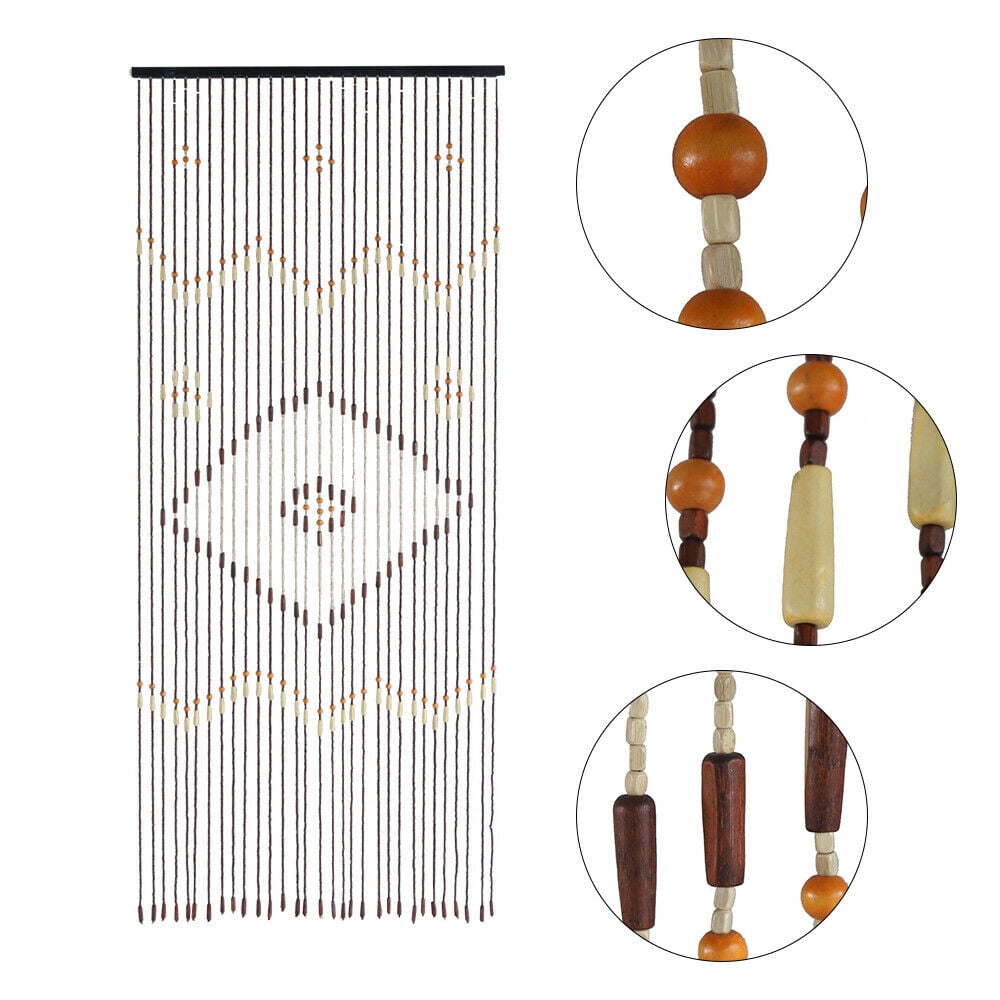 Coffee Retro Wooden Bead String Door Curtain Blinds Partition Curtain Porch for Bedroom Home