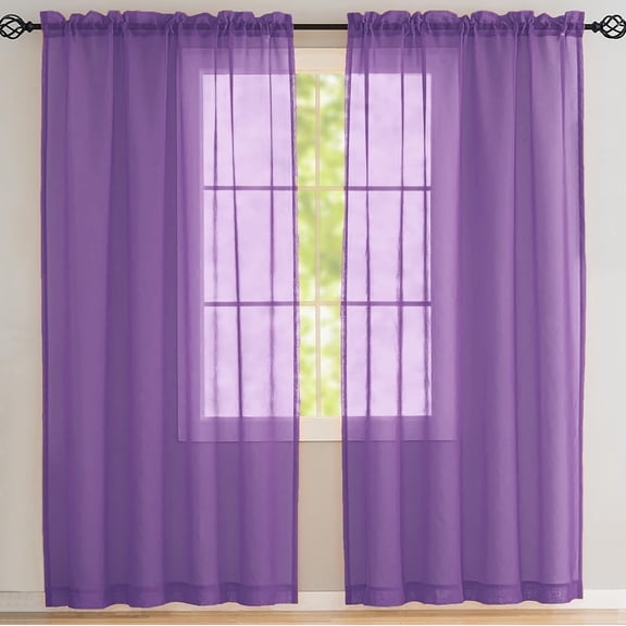 Purple Sheer Window Rod Pocket Curtain Set - 84" Inches Long (2 Panels)