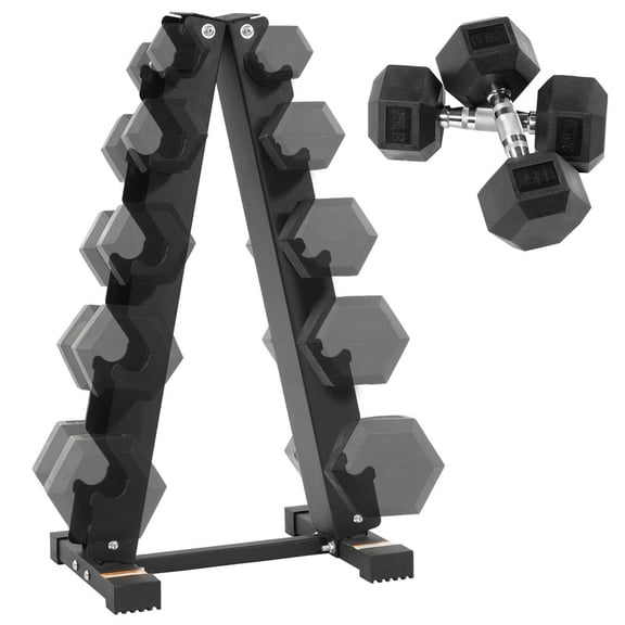 Signature Fitness A-Frame Dumbbell Rack with 25 lb Hex Dumbbell Pair, Heavy-Duty Steel Storage Rack for Home Gym