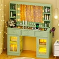 thumbnail image 4 of Ktaxon Makeup Vanity with Lighted Mirror, Vanity Table with Glass Table Top and Charging Station for Bedroom, Macaron green, 4 of 11