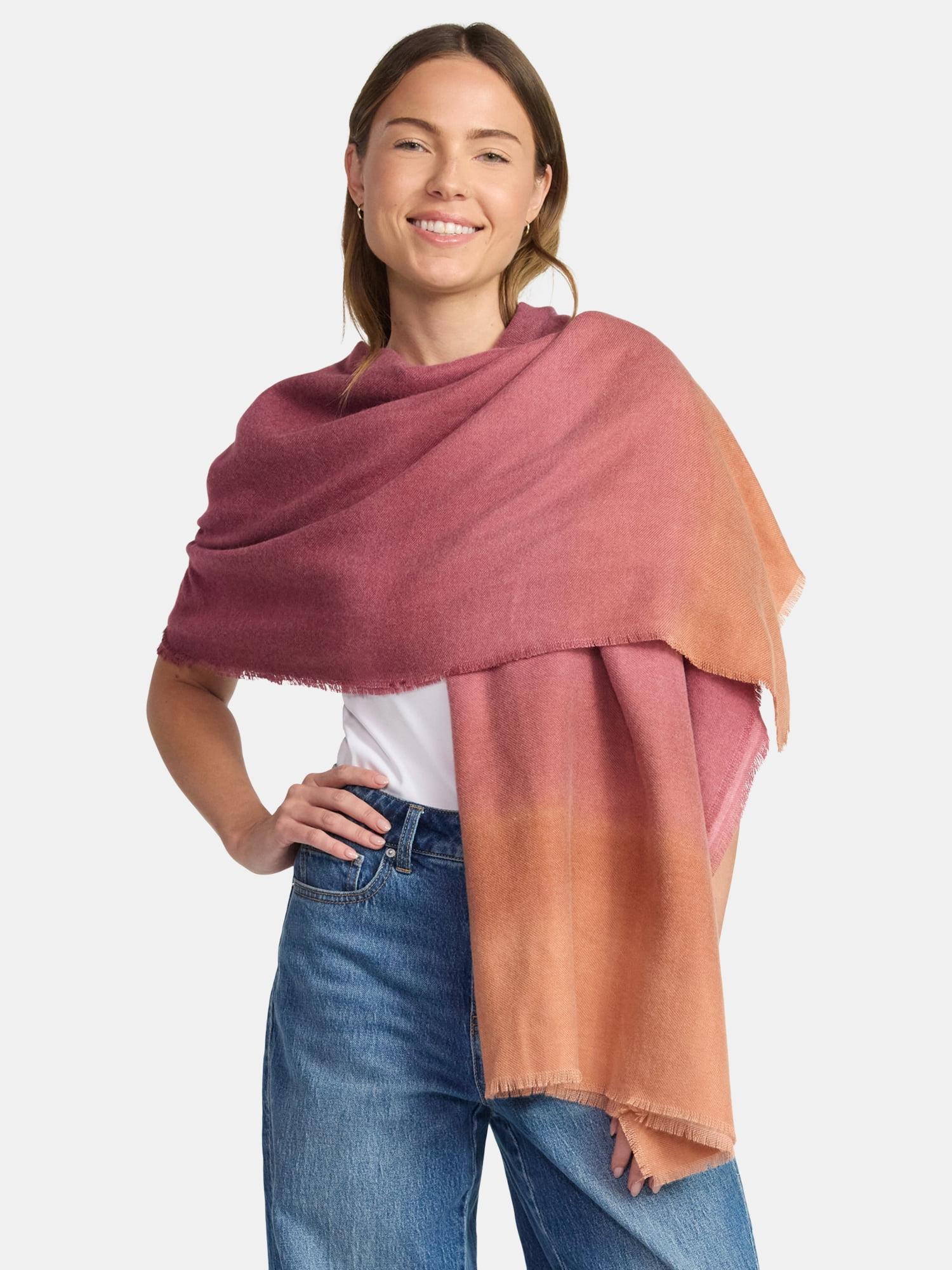 Time and Tru Women's Ombre Blanket Scarf, Crushed Plum