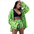 thumbnail image 2 of Pijama Holgado con Estampado para Mujer, Informal, con Cordones, de Larga y Pantalones Cortos de Cintura Alta, para el Hogar. Verde M, 2 of 10