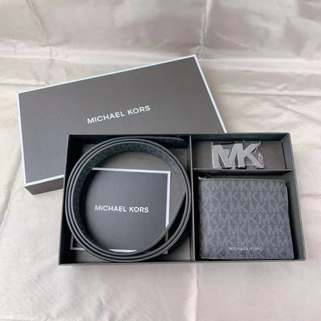 Michael Kors 36U1LGFY7B Men's Belt Wallet Gift Set Reversible Signature BLACK MK Leather