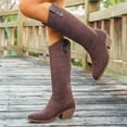 thumbnail image 5 of Women's Knee High Boots Pointed Toe Suede Cowboy Boots Chunky Heel Side Zipper Slouchy Cowgirl Boots, 5 of 8