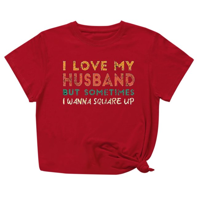 Penkiiy T-Shirt Femme J'aime Mon Mari Mignon Relation Mariée m Rouge