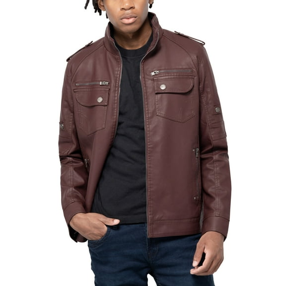 X RAY Jeans Mens Utility Jacket with Faux Shearling Lining, Burgundy, XL