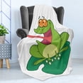 thumbnail image 4 of Frogs Soft Flannel Fleece Throw Blanket, Funny Cartoon Animal Character on a Leaf Catches Bug Amphibian Species, Cozy Plush for Indoor and Outdoor Use, 70" x 90", Lime Green Multicolor, by Ambesonne, 4 of 5