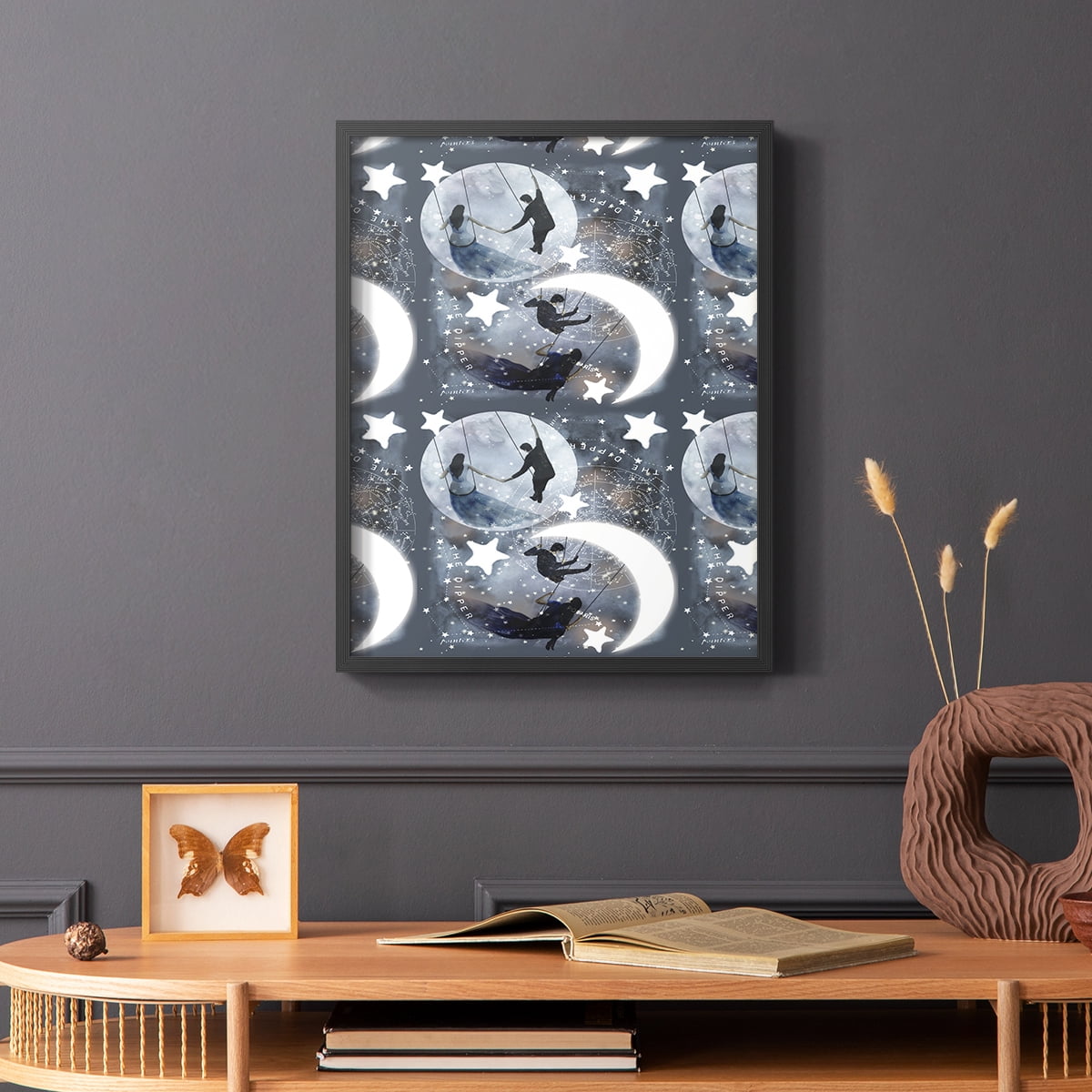 Celestial Love Collection E Framed Print in Black Solid Wood Framed Print No Nail Hanging