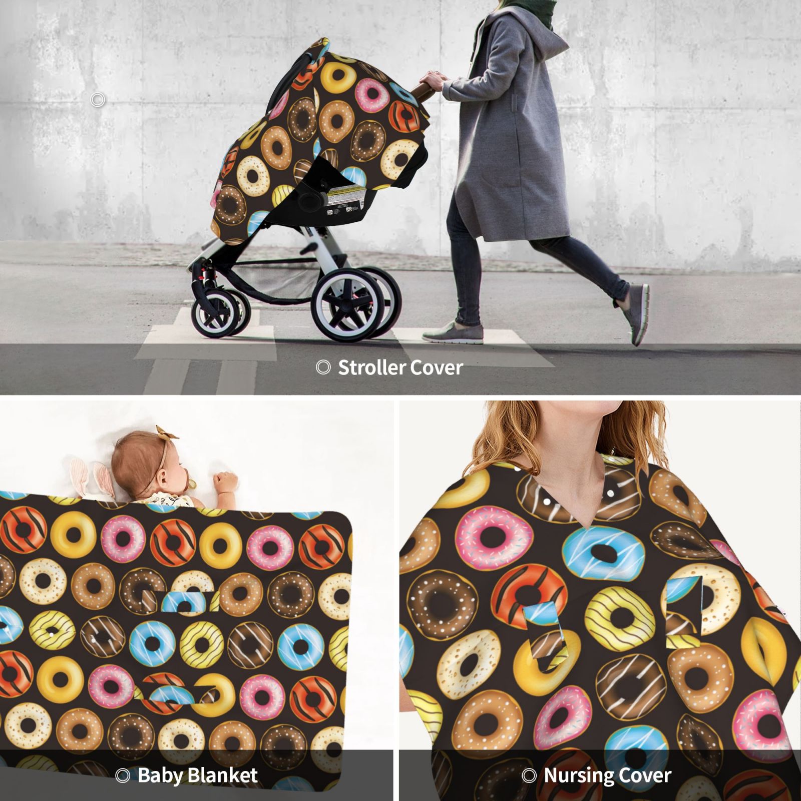 Car Seat Cover Baby - Donut Print No.9036 Breathable Infant Car Seat Cover for Baby Carseat, Lightweight Comfort Baby Essentials Must Haves Newborn Stuff for Girl Boy