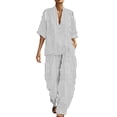 thumbnail image 5 of Two Piece Sets for Women Summer Casual Outfit Sets Fashion Stripes Printed V Neck Short Sleeve Topss and Wide Leg Double Pocket Pants Set Vacation Travel Outfits Fashion 2026, 5 of 6
