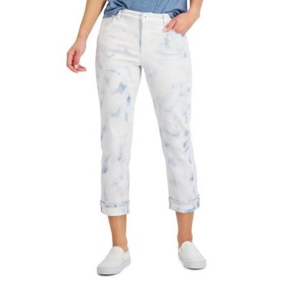 Style & Co Womens Curvy Cuffed Capri Jeans Bleach Dye 6