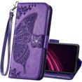 thumbnail image 1 of Funda tipo cartera para T-Mobile Revvl 6 5G, de piel sintética, con tapa, correa para la muñeca, ranuras para tarjetas, bolsillo con soporte y diseño de mariposas en relieve., 1 of 8