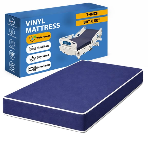 Continental Sleep, 7-Inch Medium Firm Water Resistance Nylon Vinyl Foam Mattress, Noiseless, Soft Cloud Feeling, Body Heat Reflection, Good for Hospital and Camp, 80" x 30", Blue