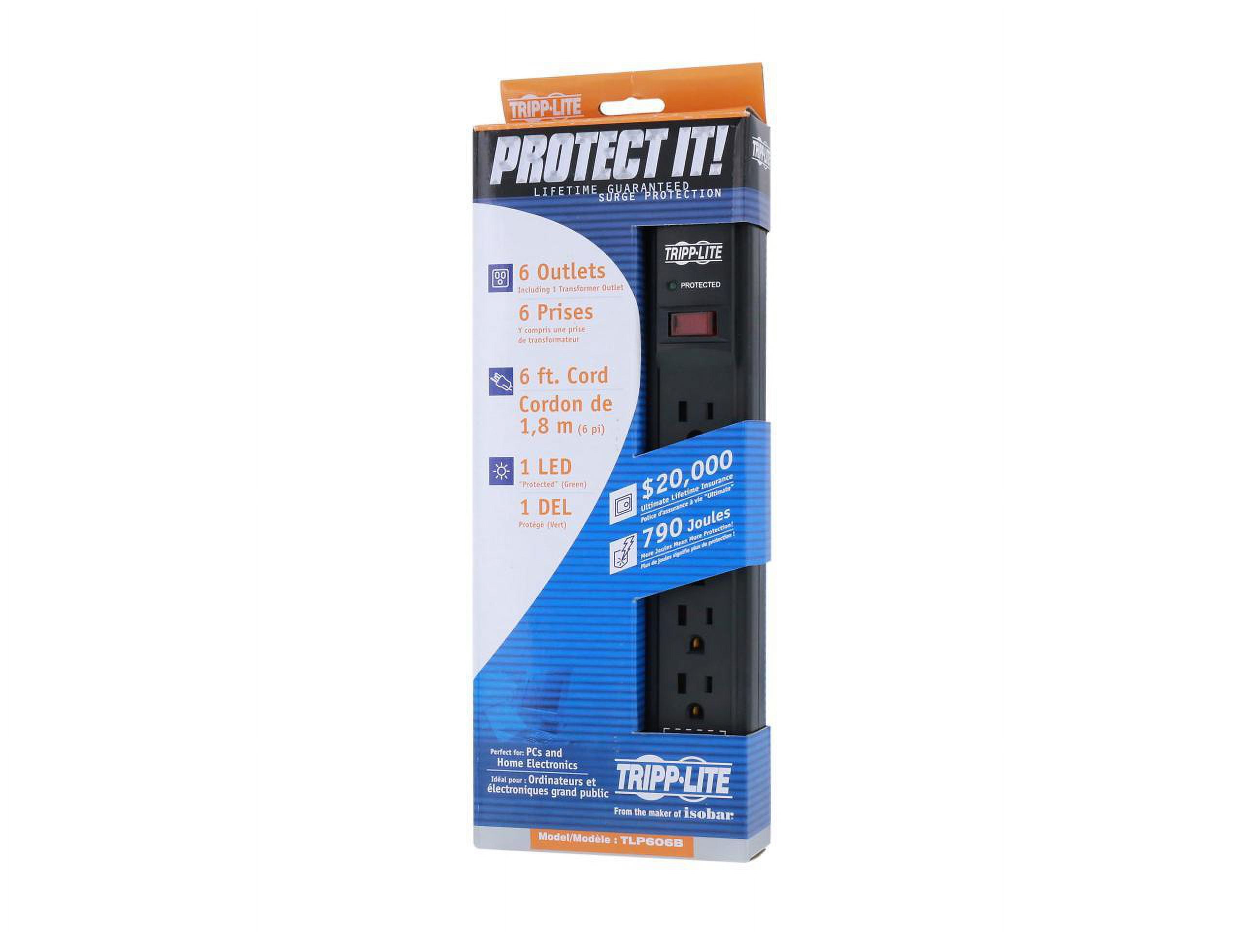 Tripp Lite Eaton Tripp Lite Series Protect It! 6-Outlet Surge Protector, 6 ft. Cord, 900 Joules, Diagnostic LED, Black Housing