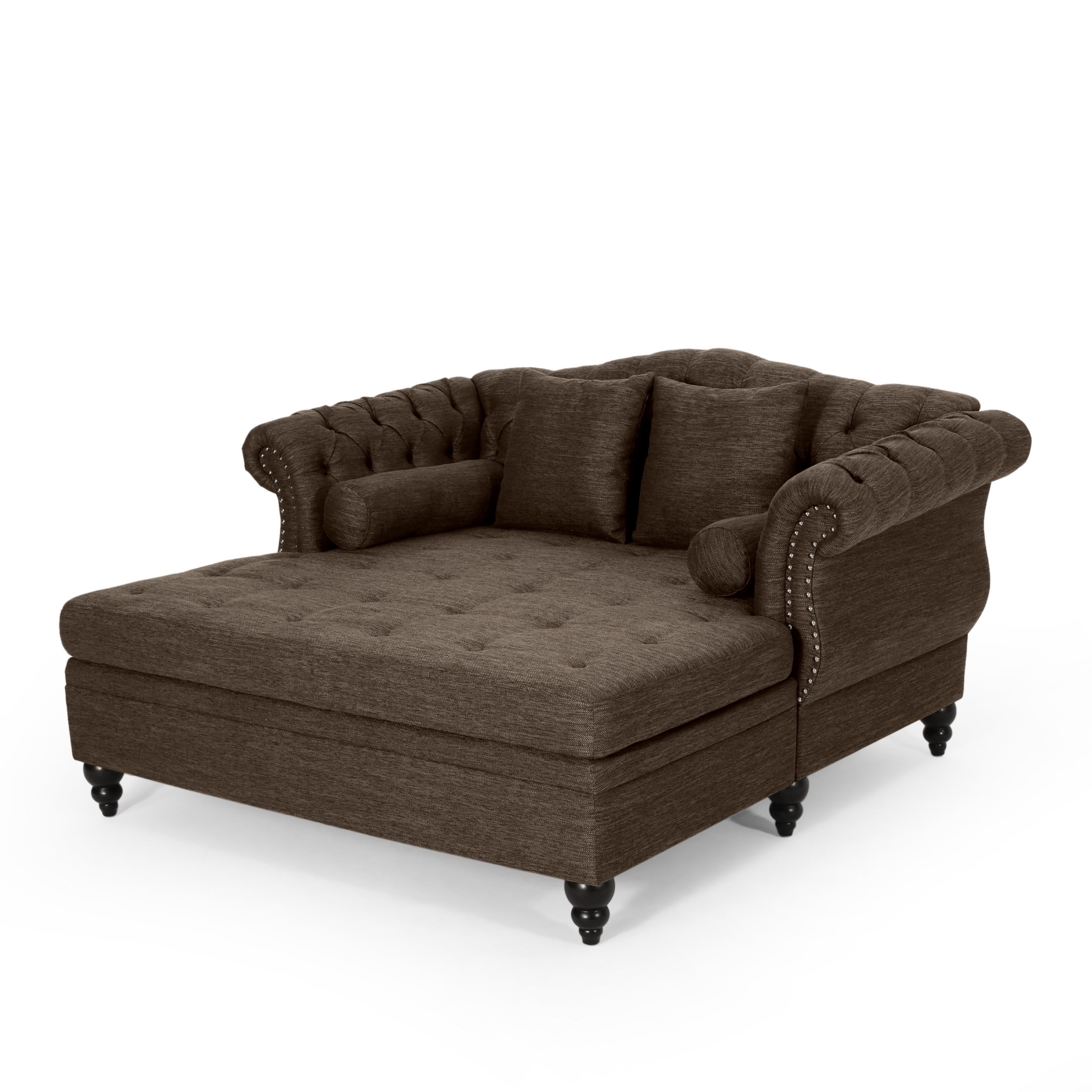 Christopher Knight Home 62.5" Large Loveseat Chaise Lounge, Sofa Bed Couch with Scroll Arms and Pillows, Brown