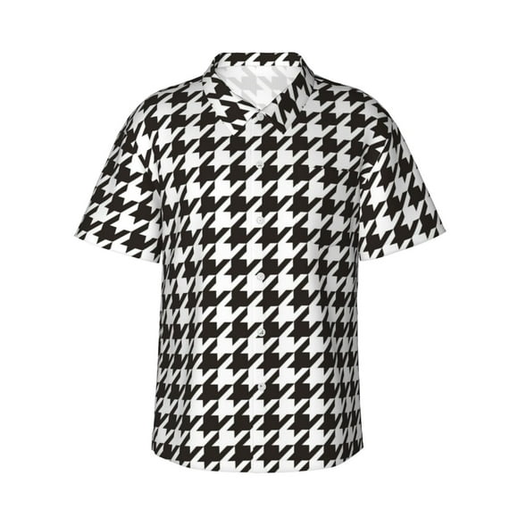Balery Houndstooth Black And White Camisas hawaianas de manga corta para hombre, camisas playeras de corte holgado, camisas de vacaciones con botones,Large