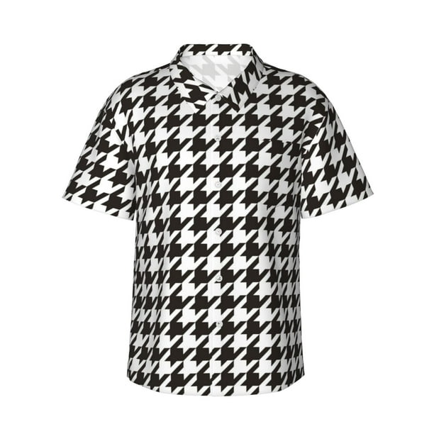 Balery Houndstooth Black And White Camisas hawaianas de manga corta para hombre, camisas playeras de corte holgado, camisas de vacaciones con botones,XX-Large