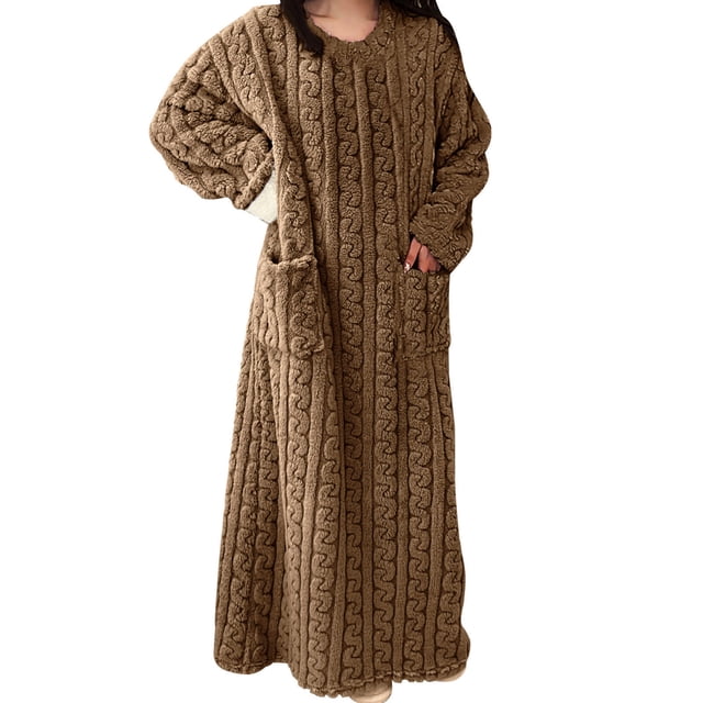 Pyjama pour Femmes, Peignoir de Mode pour Femmes, Robe de Chambre Allongée, Garde au Chaud, Pyjama à Manches Longues avec Poche, Cadeaux pour Femmes, m