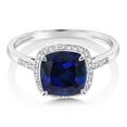 thumbnail image 3 of Gem Stone King 10K White Gold Blue Created Sapphire and Accent Diamond Engagement Ring for Women (2.50 Cttw, Cushion 8MM, Available in Size 5, 6, 7, 8, 9), 3 of 8