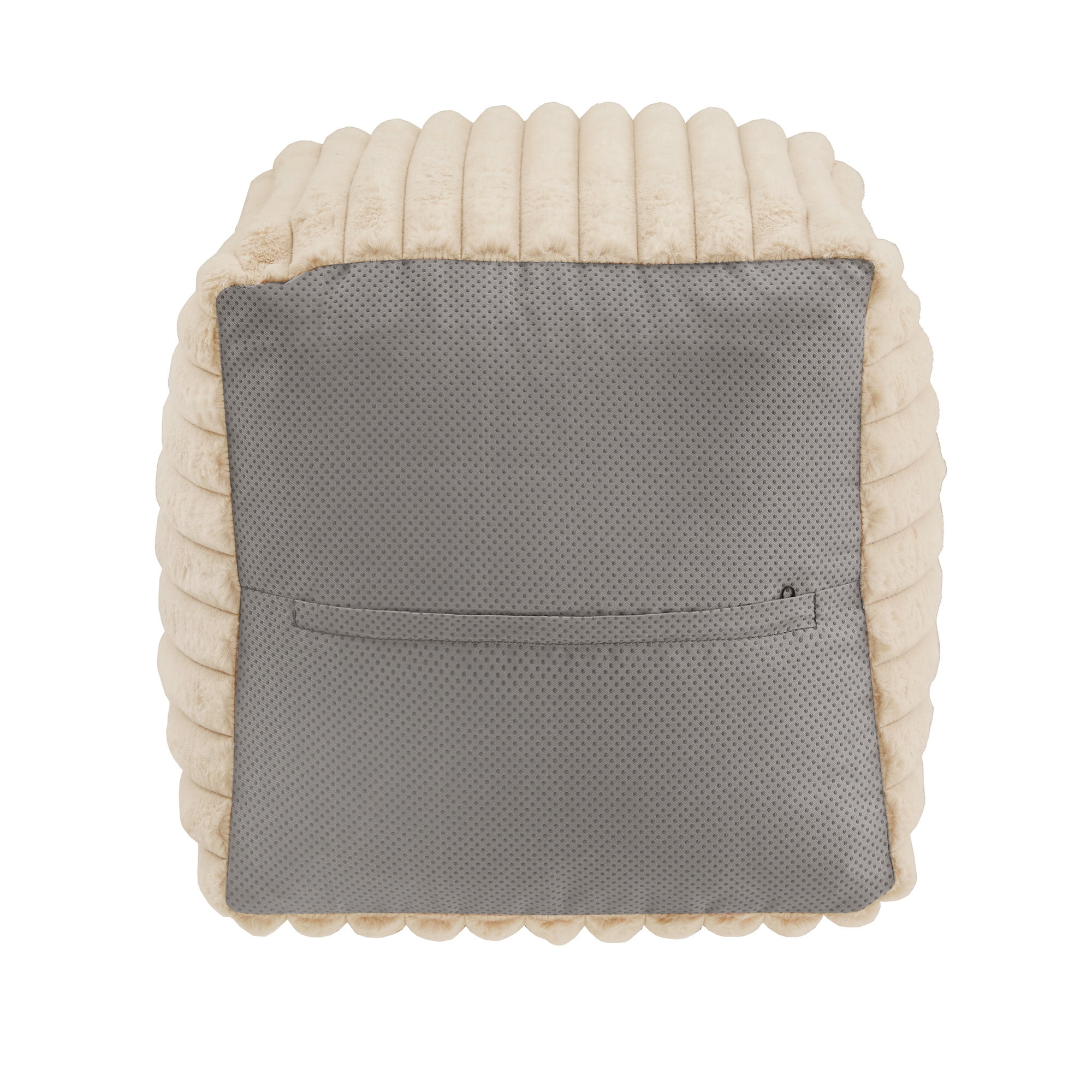 Weston Home Dinant Upholstered Square Pouf Ottoman, Taupe Channel Furry Fabric