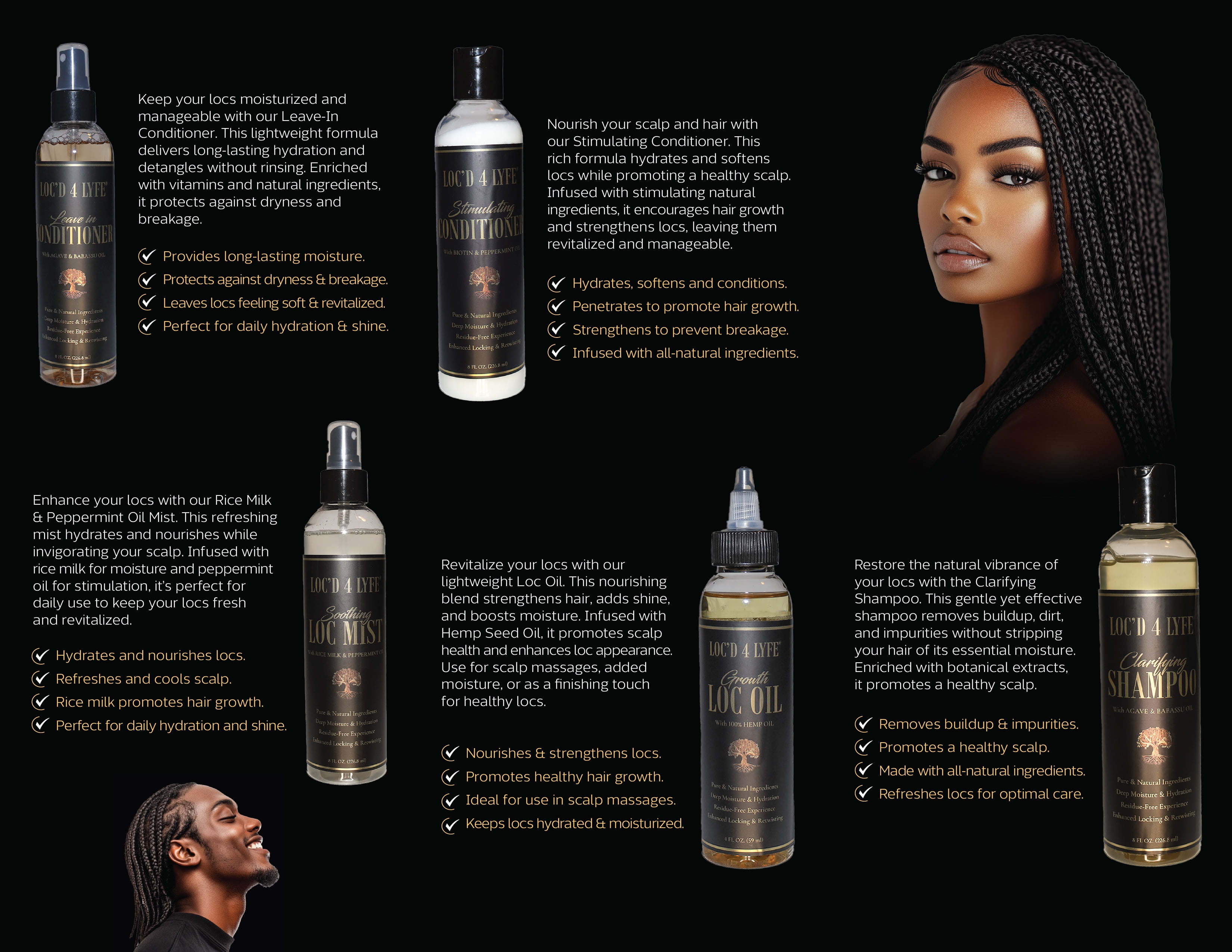 LOC'D 4 LYFE Leave-In Conditioner – 8 oz | Moisturizing & Shine-Enhancing Formula for Natural Hair, Locs & Braids | Lightweight, Non-Greasy Daily Detangler & Softener