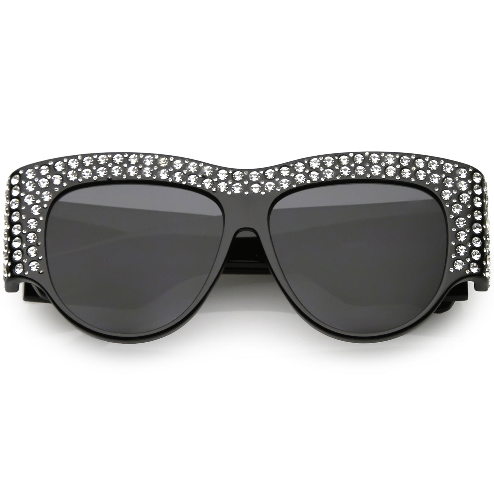 Handcrafted Rhinestone Embellished Oversize Sunglasses Round Flat Lens ...