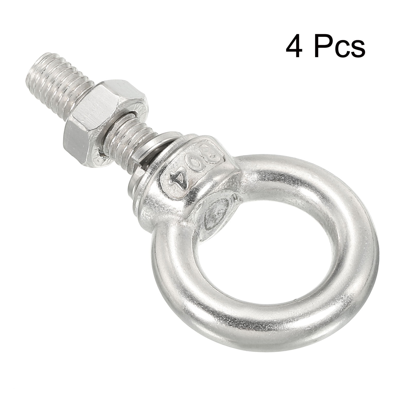 M8x60 5/16"x1.18" Stainless Steel Eye Bolts Threaded Screw Eyebolt Shoulder Ring with Nuts Washers 4 Set