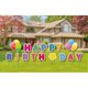 thumbnail image 5 of Letreros de feliz cumpleaños para jardín 20" Letras de césped coloridas con estacas de metal, globos, pastel de cumpleaños, sombrero, regalo y estrella oso de fresa Electrónica, 5 of 6