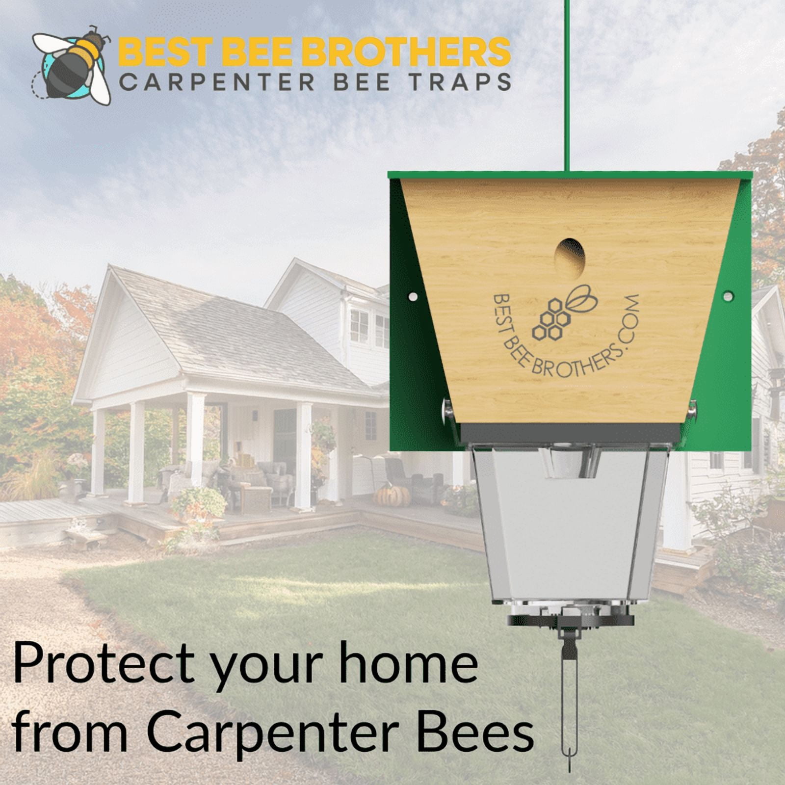Best Bee Brothers Ultimate Pro Carpenter Bee Trap for Outside with Extra-Large, Clear External Bee Vault & Spring-Loaded Door, 4.2” D x 5.8” W x 7.5” H, 4 Pack