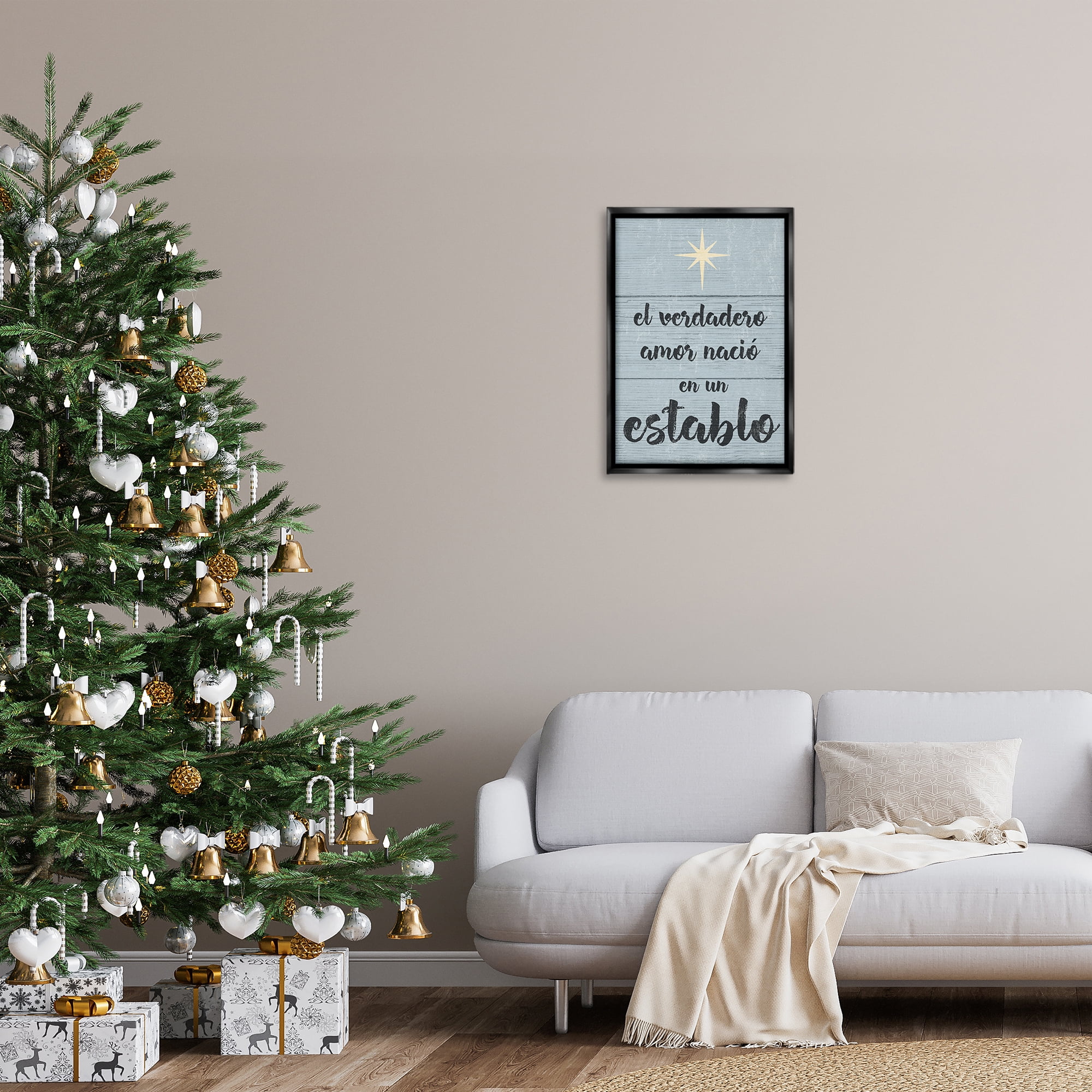 Stupell Industries Amor Verdadero en un Establo Holiday Painting Black Floater Framed Art Print Wall Art, 17 x 25