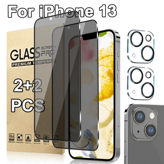 2-Piece Privacy Phone Screen Protector For Iphone 13, Including 2-Piece Lens Protector, Enhances Privacy Protection, Anti-Peep Screen - Suitable For All Phone Cases, Easy To Install
