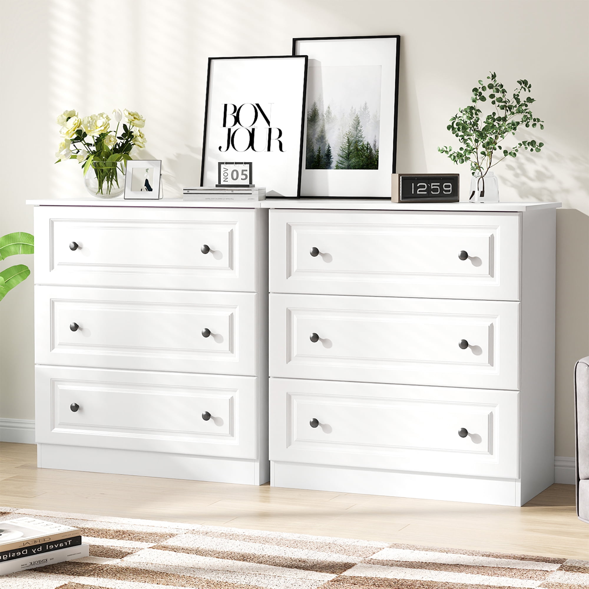 3 Drawer Dresser for Bedroom, White Storage Chest for Home Office & Kids Room, Space Saving Furniture with Smooth Gliding Drawers, Modern Narrow Organizer