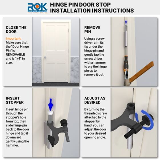 10-Pack Rok Hardware Heavy Duty Hinge Pin Door Stop Black