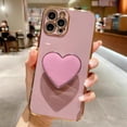thumbnail image 5 of Cute Case for iPhone 14 Pro 6.1'', Purple Phone Case with Heart Holder Stand Kickstand Soft TPU Shockproof Protective Cover, Luxury Plating Bumper Case for Girls Women, 5 of 12