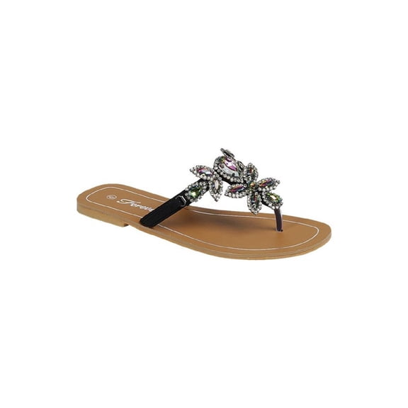 Rhinestone Flip Flop Jeweled Sandals - Black Multi