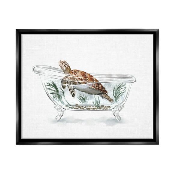 Stupell Industries Turtle Swimming Bathtub Habitat Animals & Insects Painting Black Floater Framed Art Print Wall Art