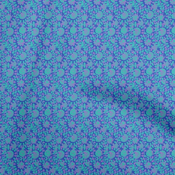 oneOone Cotton Jersey Medium Blue Fabric Floral Diy Clothing Quilting Fabric Print Fabric By Yard 58 Inch Wide