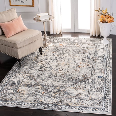 SAFAVIEH Alhambra Leptis Floral Bordered Area Rug, Grey/Cream, 6'7" x 6'7" Square