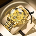 thumbnail image 1 of Reloj de Cuarzo Cronógrafo para Hombre, Correa de Acero Bicolor con Fase Lunar Impermeable de 30 M, 1 of 7