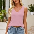 thumbnail image 5 of Vivianyo HD Women's Deep V-Neck Wide Strap Ribbed Tank Top, Slim Fitted Sleeveless Casual Camisole Top, Women's Pink, Sizes S-2XL, 5 of 9