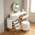 thumbnail image 4 of FUKAYI Luxury Makeup Vanity Desk Set with Lighted Mirror & Drawers Dressing Table with Stool, White, 4 of 7