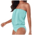 thumbnail image 2 of Women's One Piece Bikini Swimsuit Tube Top Off Shoulder Sexy Solid Color Swimsuit for Beach Pool Party,Sky Blue,S, 2 of 7