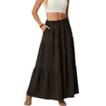 thumbnail image 4 of Women's Casual High Waist Drawstring A-line Maxi Skirt With Pockets Coffee S, 4 of 5