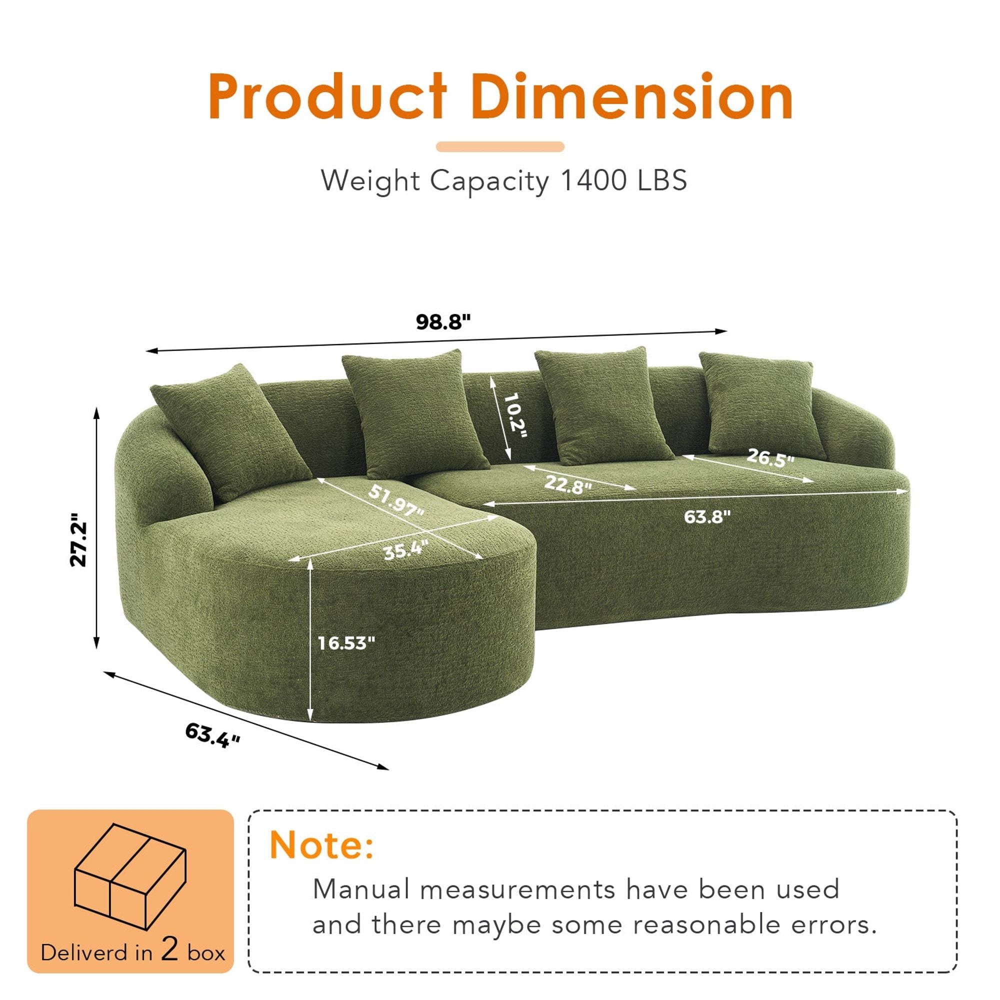Sailvan L-Shape Sectional Sofa, 30D High-Density Foam Modular Chenille Couch for Living Room