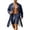 A-Blue663, variant on XIAOCHA Men Stripe Print Robe Set Open Front Long Sleeve Bath Robe Short Sleep Bottoms
