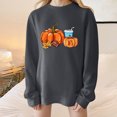 thumbnail image 2 of APEXFWDT Women's Thanksgiving Sweatshirt Pumpkin & Maple Print Crew Neck Sweatshirt Drop Shoulder Holiday Casual Sweatshirt,M,Gray, 2 of 5