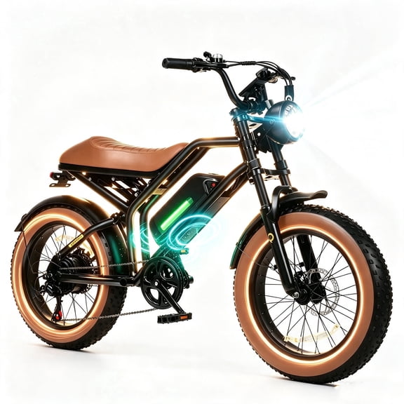 Spark Electric Bike for Adults, 1500W Peak Motor Over 28 MPH(Unlock to 35MPH) EBike, 20" Fat Tires with Dual Suspension & Brakes Motorcycle Black & Brown