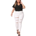 thumbnail image 2 of Blusa de manga acampanada de talla grande para mujer Agnes Orinda, con escote en V, camiseta hueca de primavera y verano, 4X, negra, 2 of 6